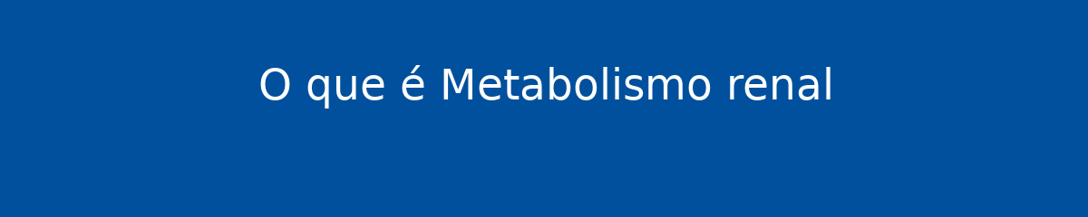 O que é Metabolismo renal 1 O que é Metabolismo renal
